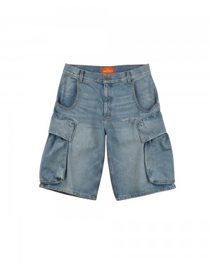 Denim Naked Wolfe Denim Cargo Shorts Light Blue | 912708-TOJ