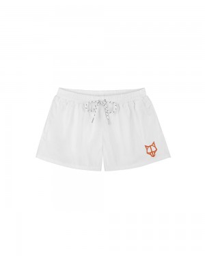 Short Naked Wolfe Wolfe Head Swim Shorts White | 319264-SOK