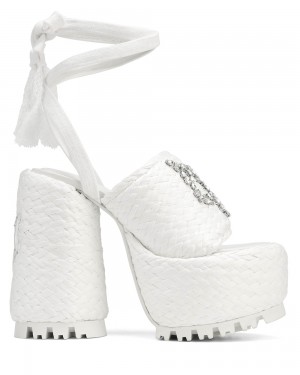 Tacones Naked Wolfe Beach Raffia White | 671935-FOB